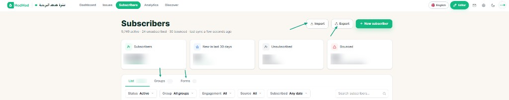 Subscribers page